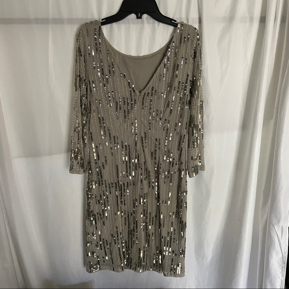 NEW Adrianna Papell Embellished 3/4 Sleeve Sheath Dress in SILVER‎ [SZ 6 ] - Picture 9 of 12